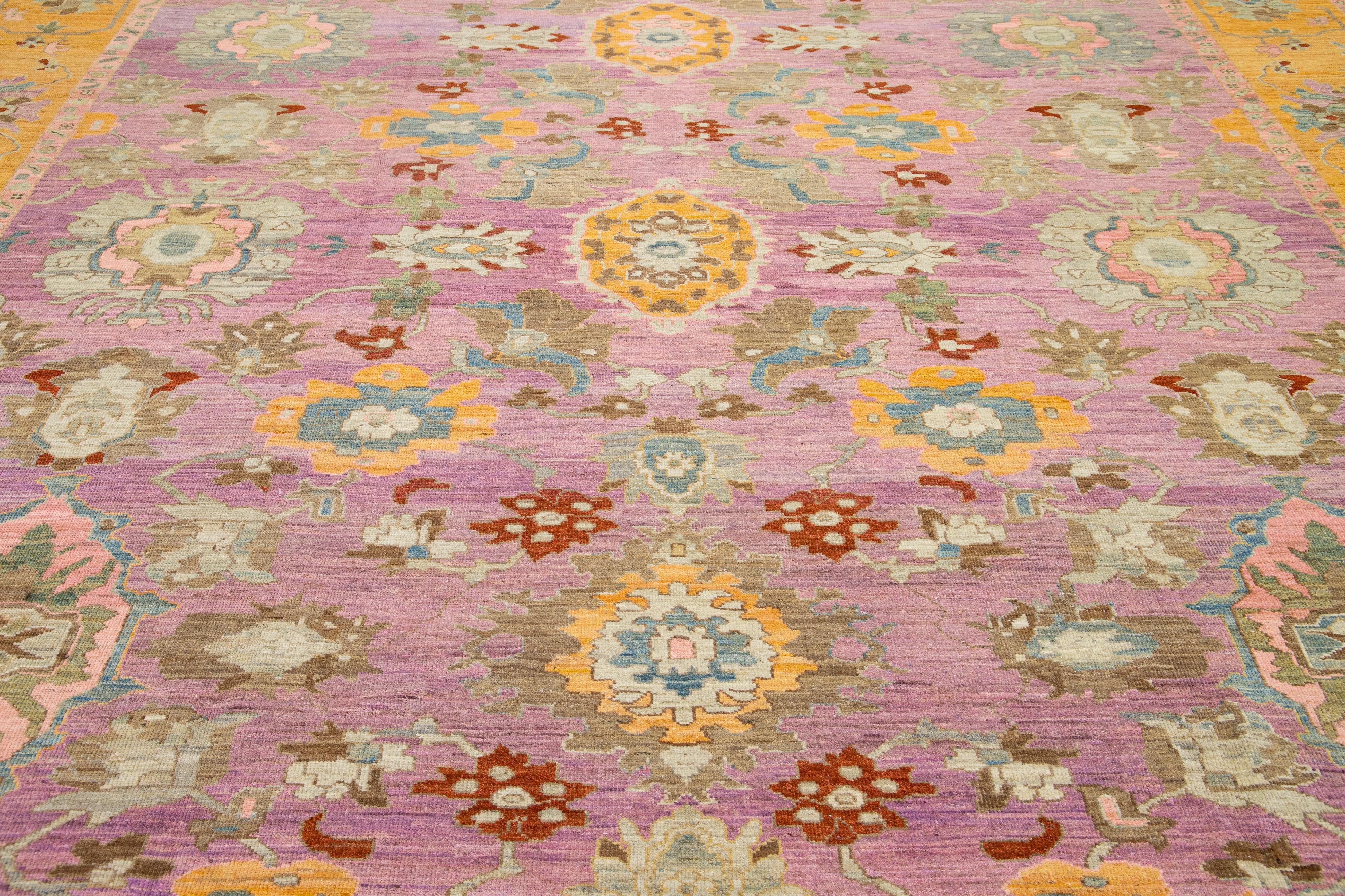 Pink Modern Oushak Style Wool Rug Features Allover Pattern  In New Condition For Sale In Norwalk, CT