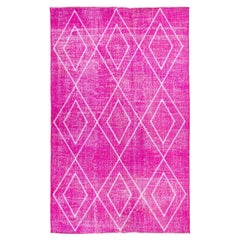 Pink Modern Turkish Handmade Tribal Pattern Wool Rug