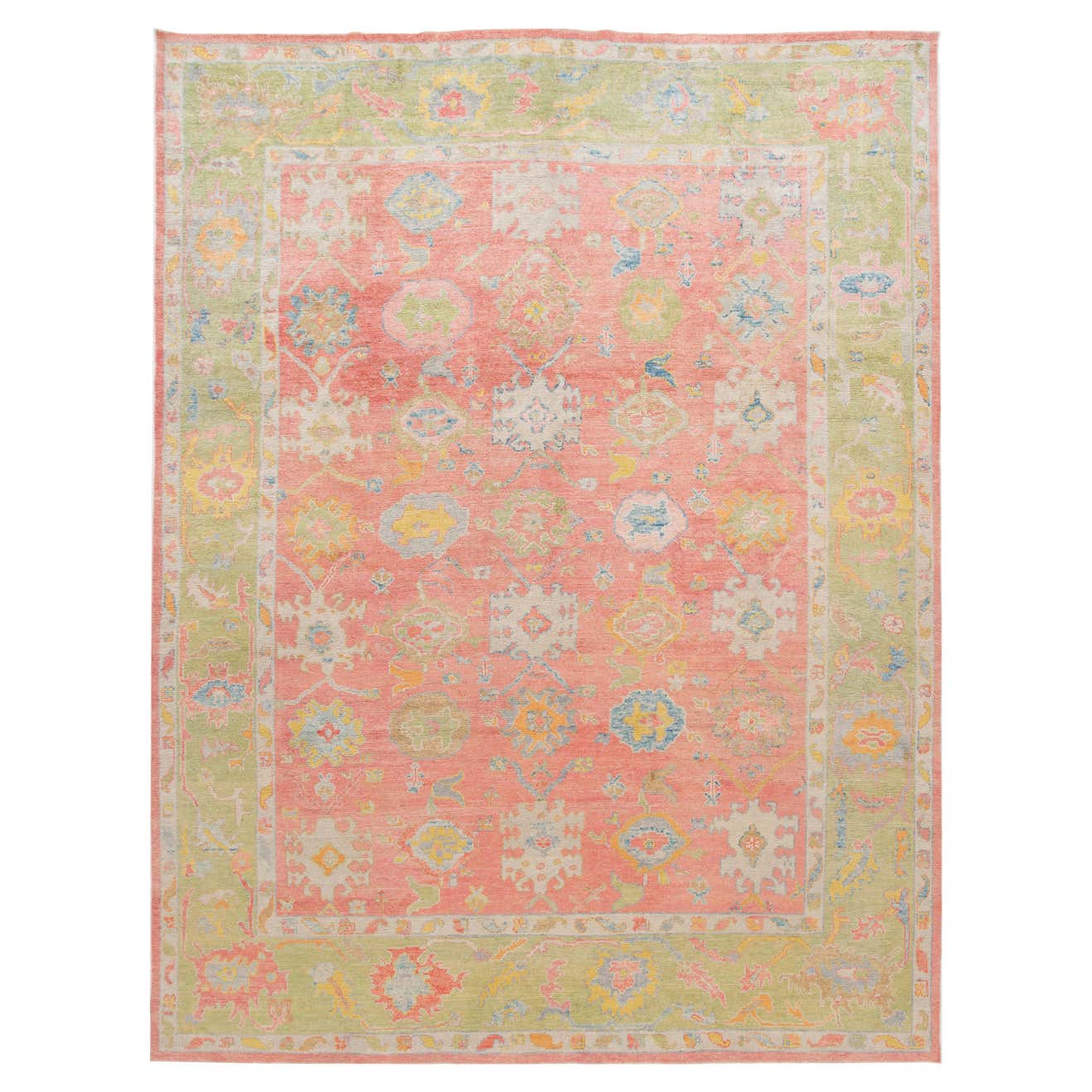 Pink Turkish Rug Pattern Pink Modern Turkish Oushak Handmade Wool Rug For Sale at 1stDibs