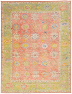 Handgefertigter türkischer Oushak-Wollteppich in Rosa