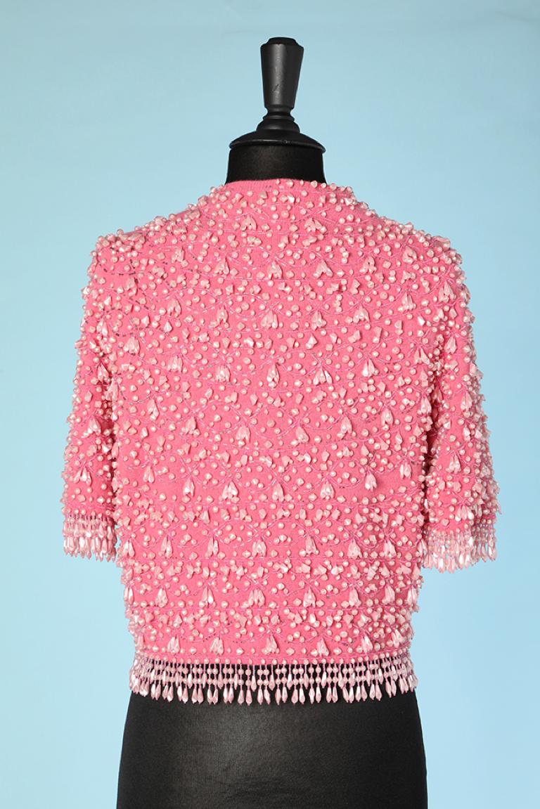 Women's Pink mohair cardigan with beaded work Circa 1960's  For Sale