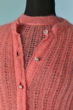Pink mohair Twin Set with rhinestone button ALEXANDRE VAUTHIER