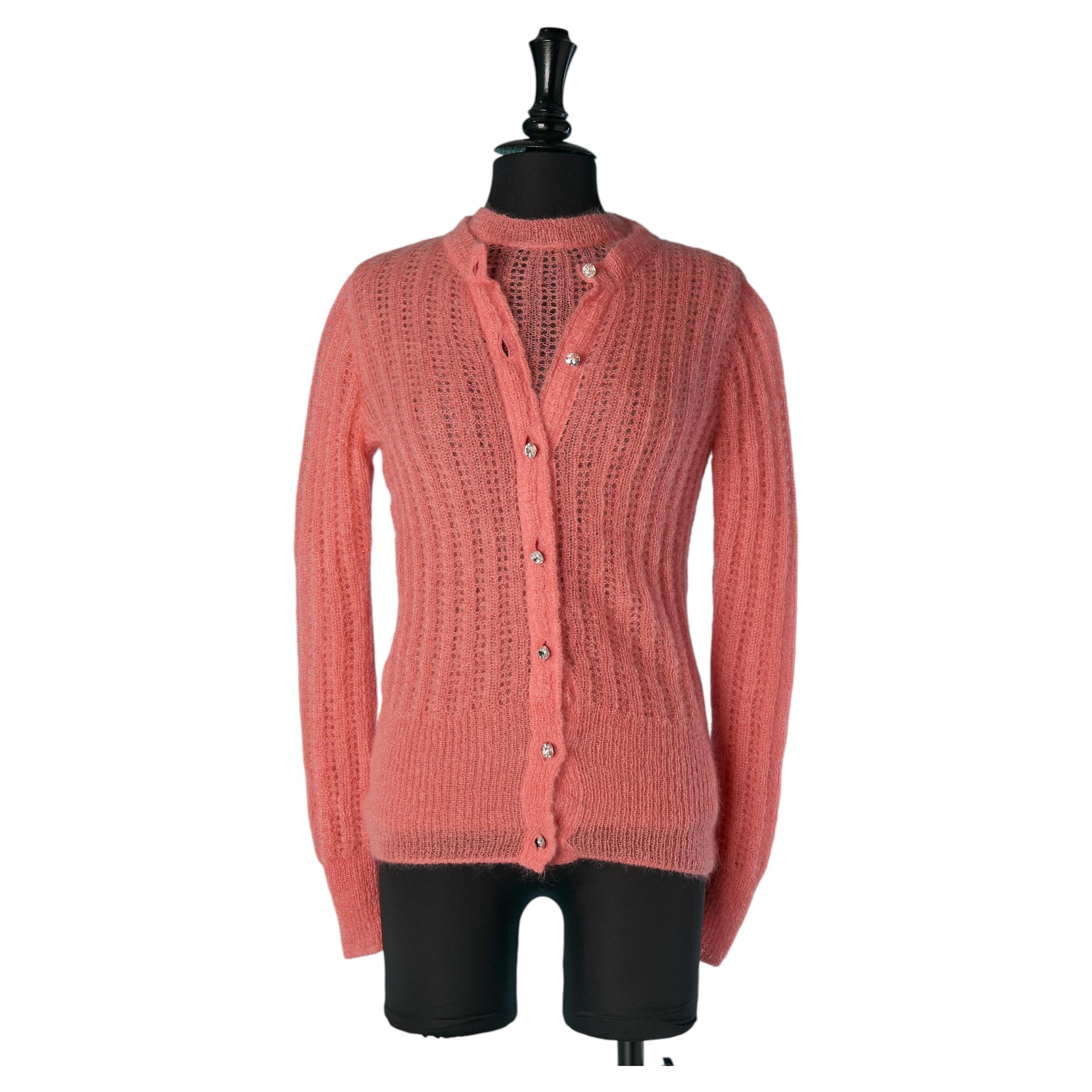 Conjunto gemelo de mohair rosa con botón de strass ALEXANDRE VAUTHIER