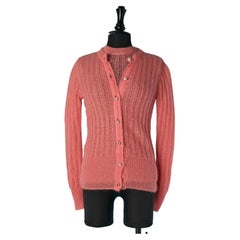 Pink mohair Twin Set with rhinestone button ALEXANDRE VAUTHIER