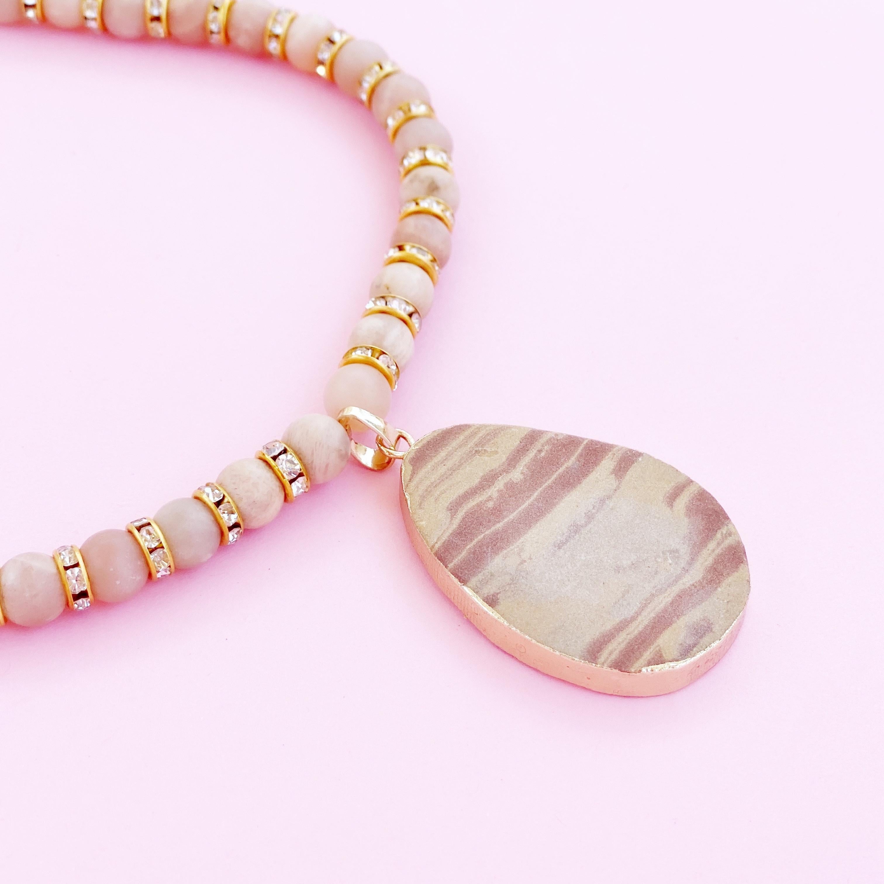 Modern Pink Moonstone Gemstone Necklace For Sale
