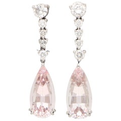 Pink Morganite and Diamond Drop Earrings Set in 18 Karat White Gold 