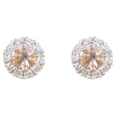 Pink Morganite and Diamond Halo Cluster Stud Earrings in 18ct Rose Gold