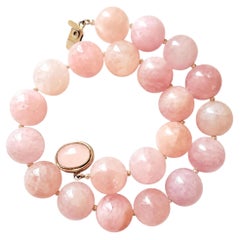 Pink Morganite Beryl Beaded Necklace with Sterling Silver Morganite Clasp