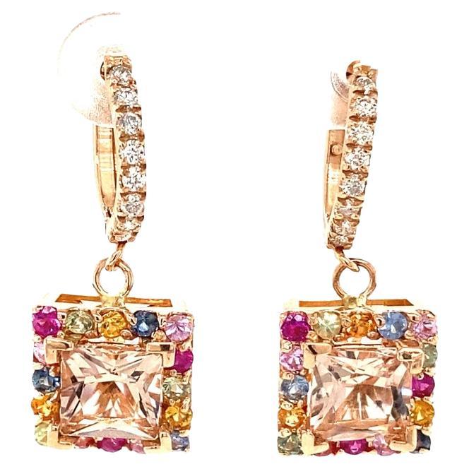 4.56 Carat Pink Morganite Diamond Rose Gold Drop Earrings