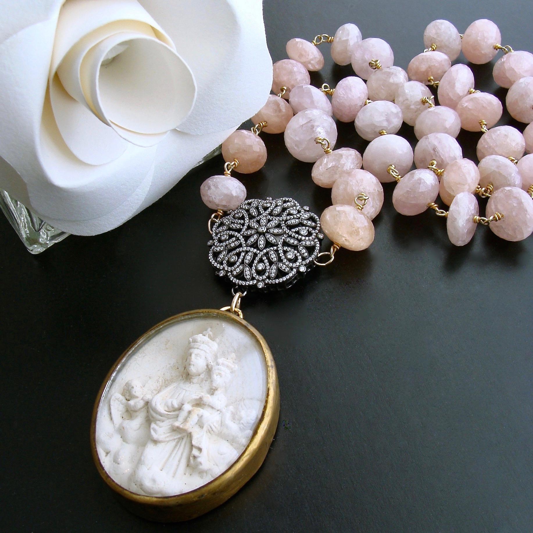 Artisan Pink Morganite Filigree Clasp with French Meerschaum Reliquary Ex Voto Pendant For Sale