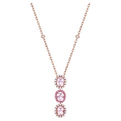 Pink Morganite Pendant Necklace with Tourmaline, Pearl & Diamond in 18KRG.