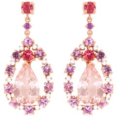 Pink Morganite, Pink Sapphire, Pink Tourmaline and Diamond Earrings
