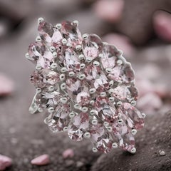 Pink Morganite Ring, Real Morganite Cluster Ring in .925 Sterling Silver Jewelry