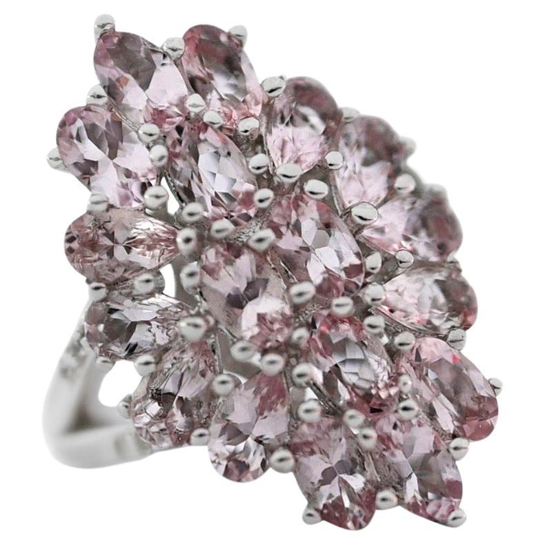 Rosa Morganit-Cluster-Ring, Real Morganit-Cluster-Ring in .925 Sterlingsilber-Schmuck