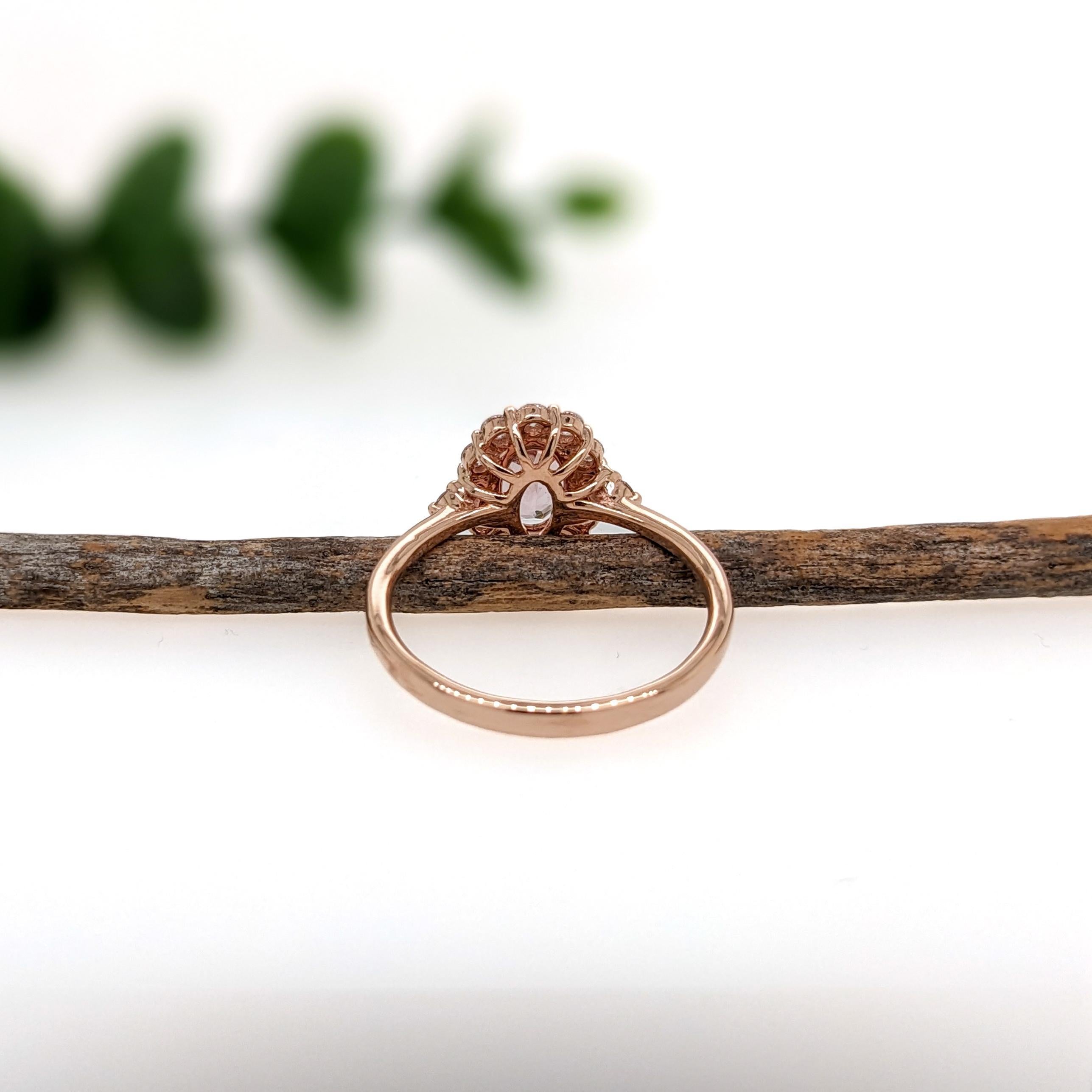 Pink Morganite Ring w Natural Diamond halo in Solid 14K Rose Gold Oval 7x5mm In New Condition For Sale In Columbus, OH
