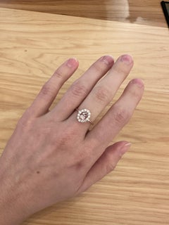 Pink Morganite Ring with Natural Diamond halo: Solid 14K Gold, Oval 7x5mm