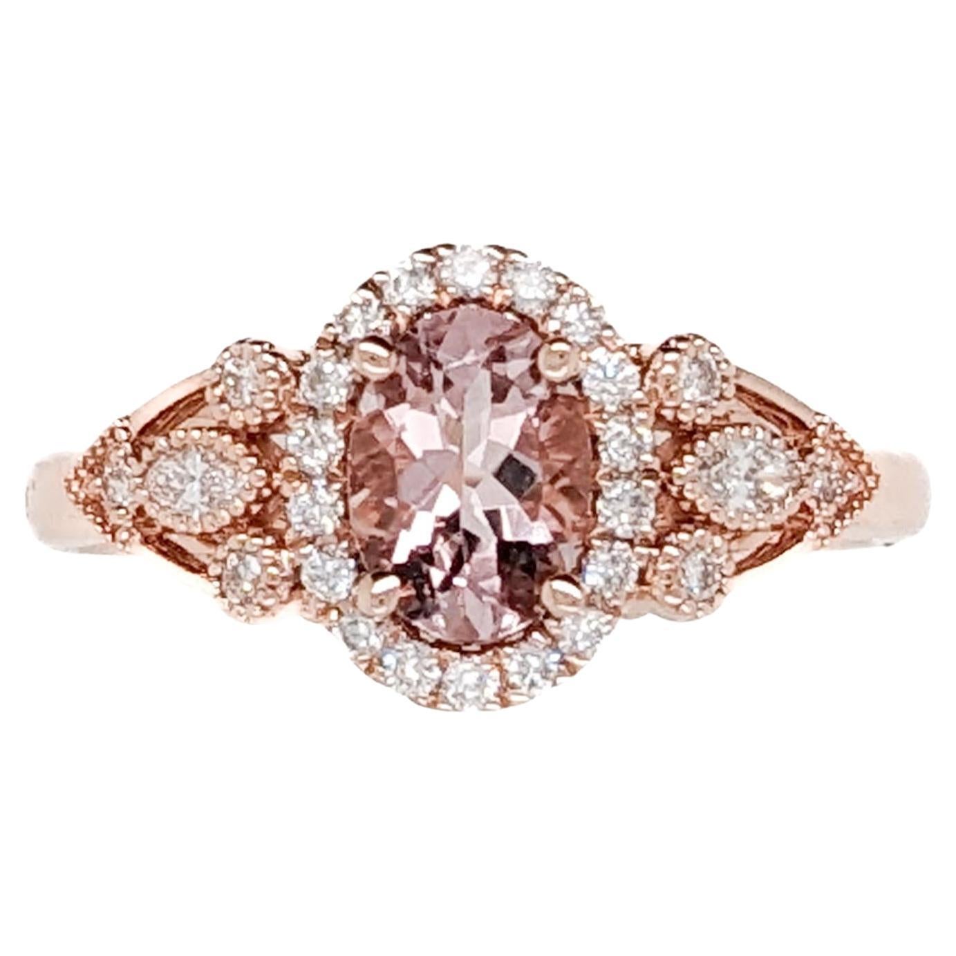 Pink Morganite w Natural Diamond Accents in Solid 14K Rose Gold  Oval 7x5mm