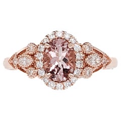 Morganite rosa con accenti di diamanti naturali in oro rosa massiccio 14K  Ovale 7x5mm