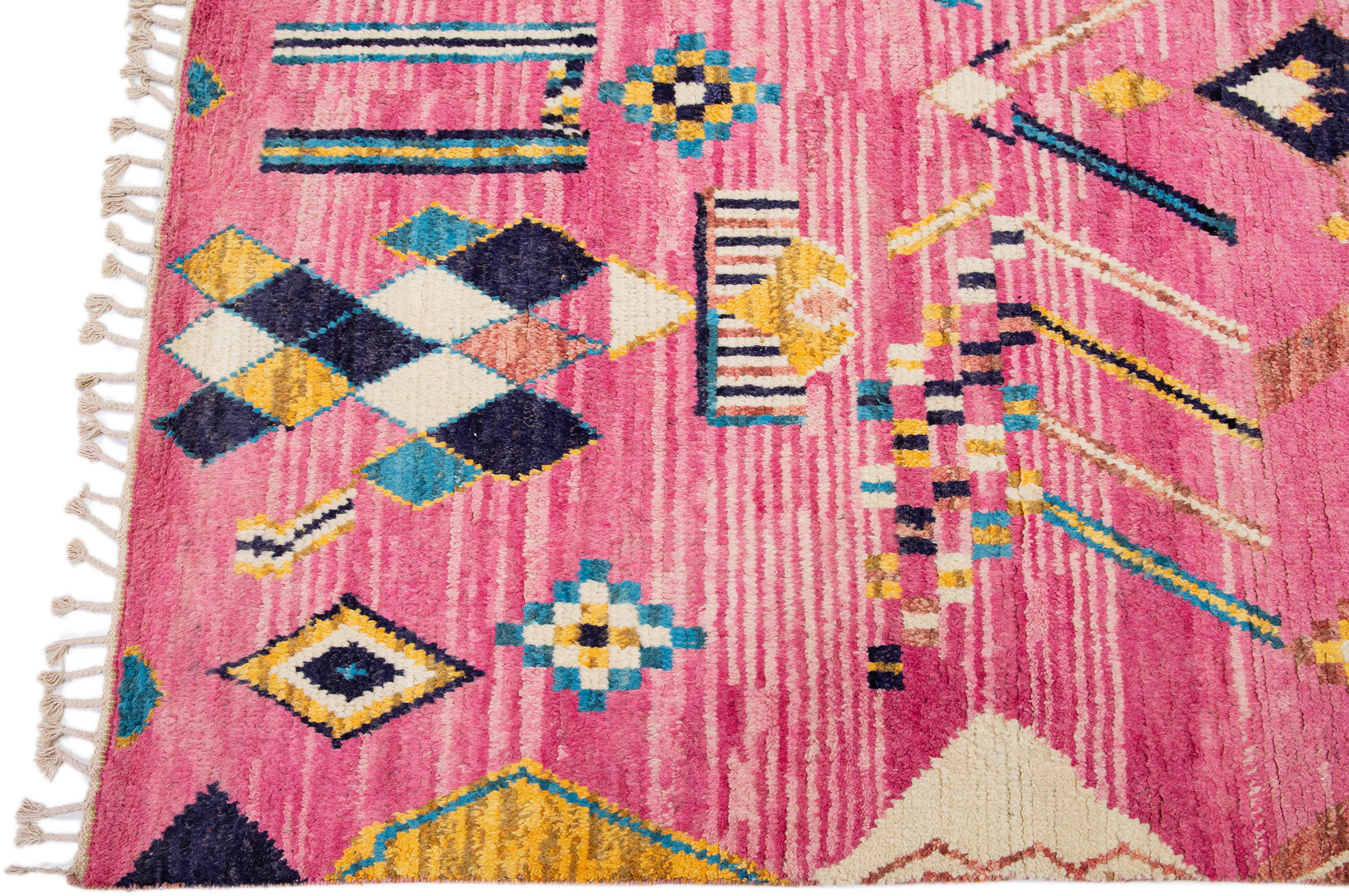 Pink Moroccan Berber Style Handmade Tribal Wool Rug In New Condition For Sale In Norwalk, CT