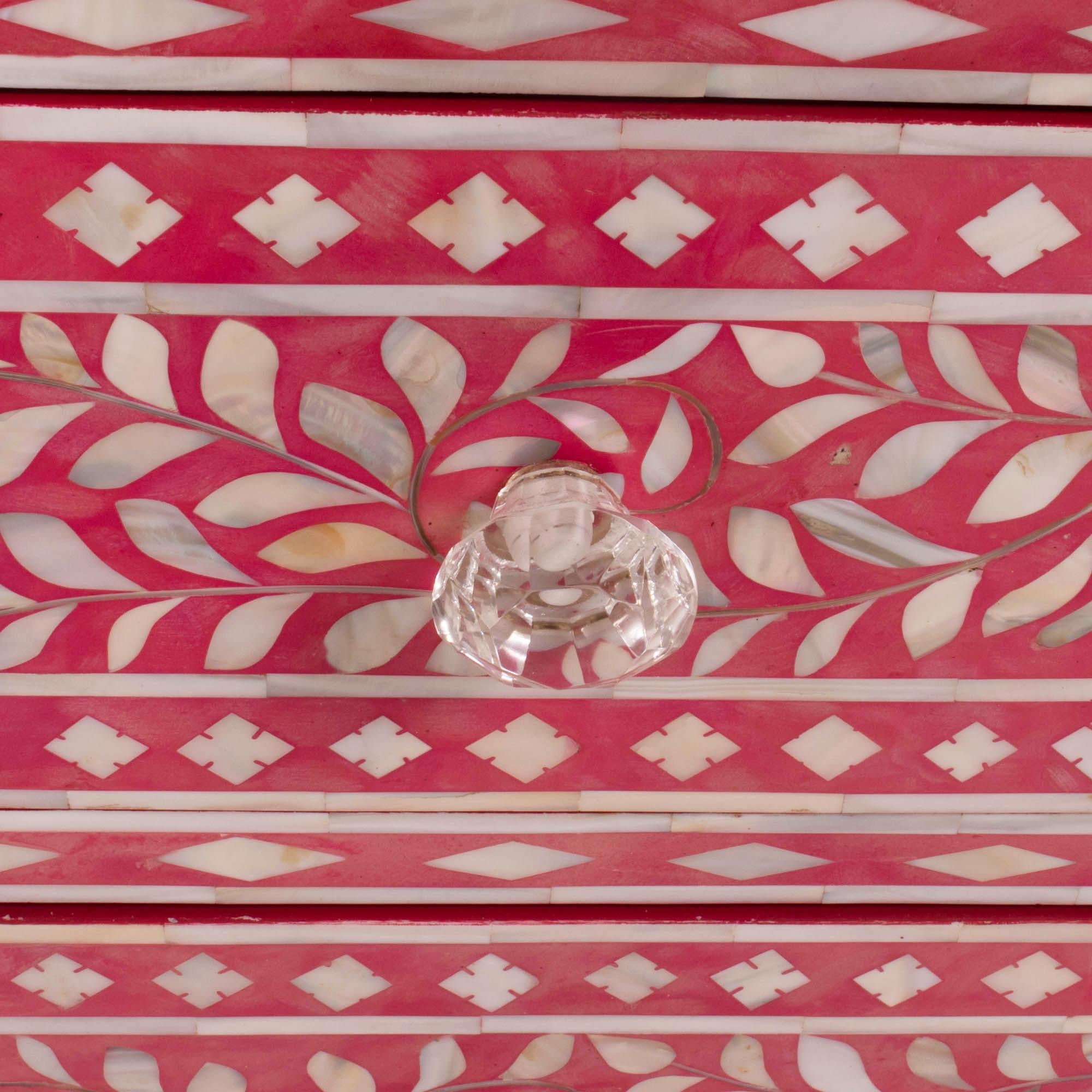 Pink Mother of Pearl Inlay Chest of Drawers and Mirror 2