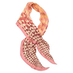 Pink & Multicolor Chanel Camellia Print Silk Scarf
