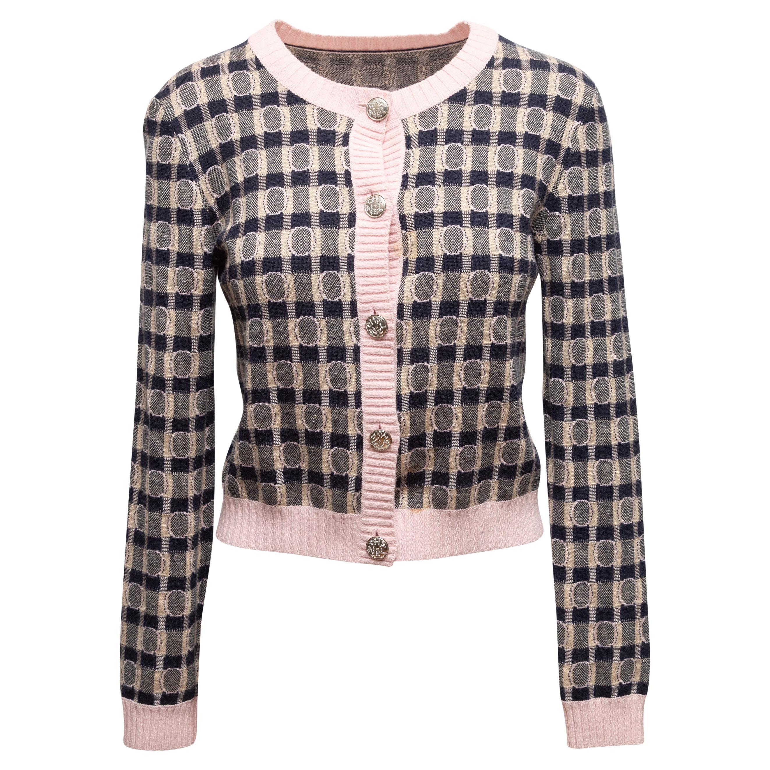 Pink & Multicolor Chanel Cashmere-Blend Patterned Cardigan