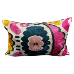 Pink Multicolor Design Velvet Silk Ikat Pillow Cover Pink Multicolor Design Velvet Silk Ikat Pillow Cover
