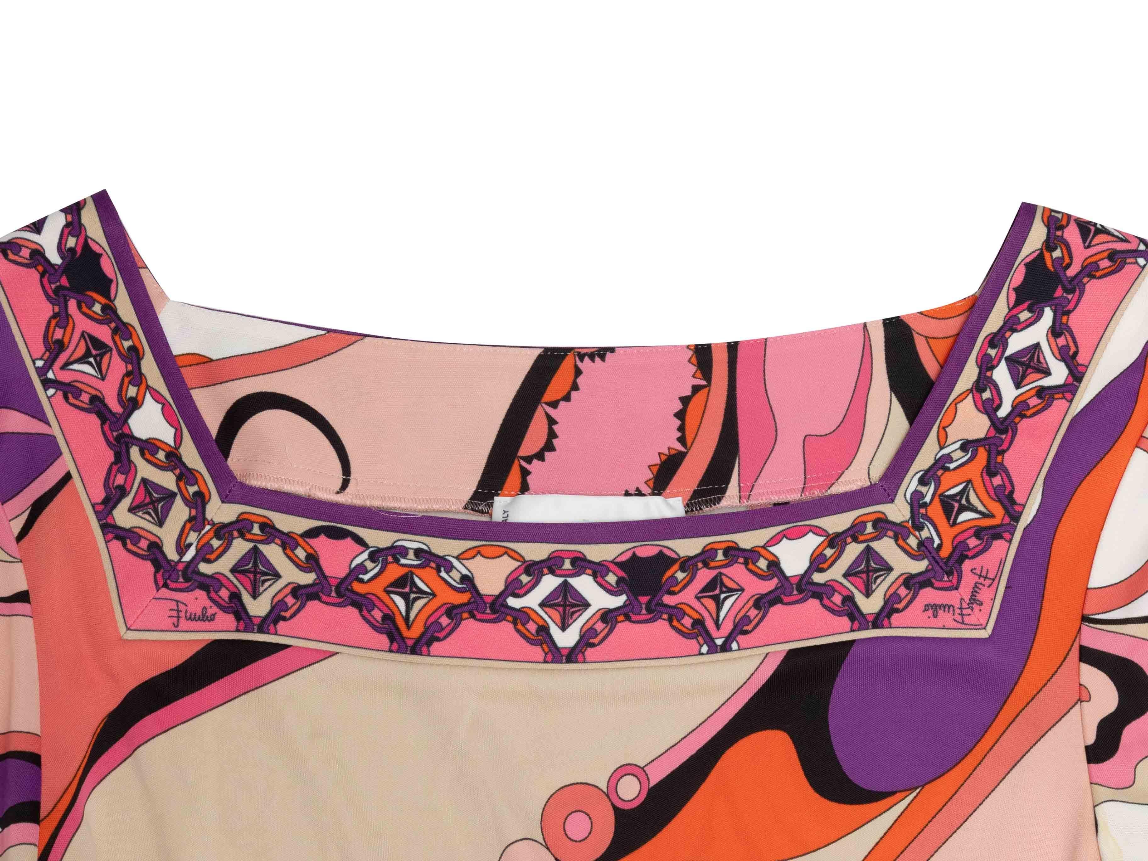 Vestido estampado de manga larga rosa y multicolor Emilio Pucci Talla US M en Bueno estado para la venta en New York, NY
