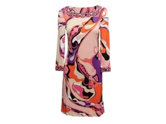 Rosa e multicolore, Emilio Pucci, abito stampato a maniche lunghe, taglia M.