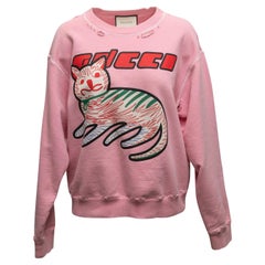 Rosa & mehrfarbiges Gucci Sweatshirt mit Katzendruck im Distressed-Stil Größe US XS