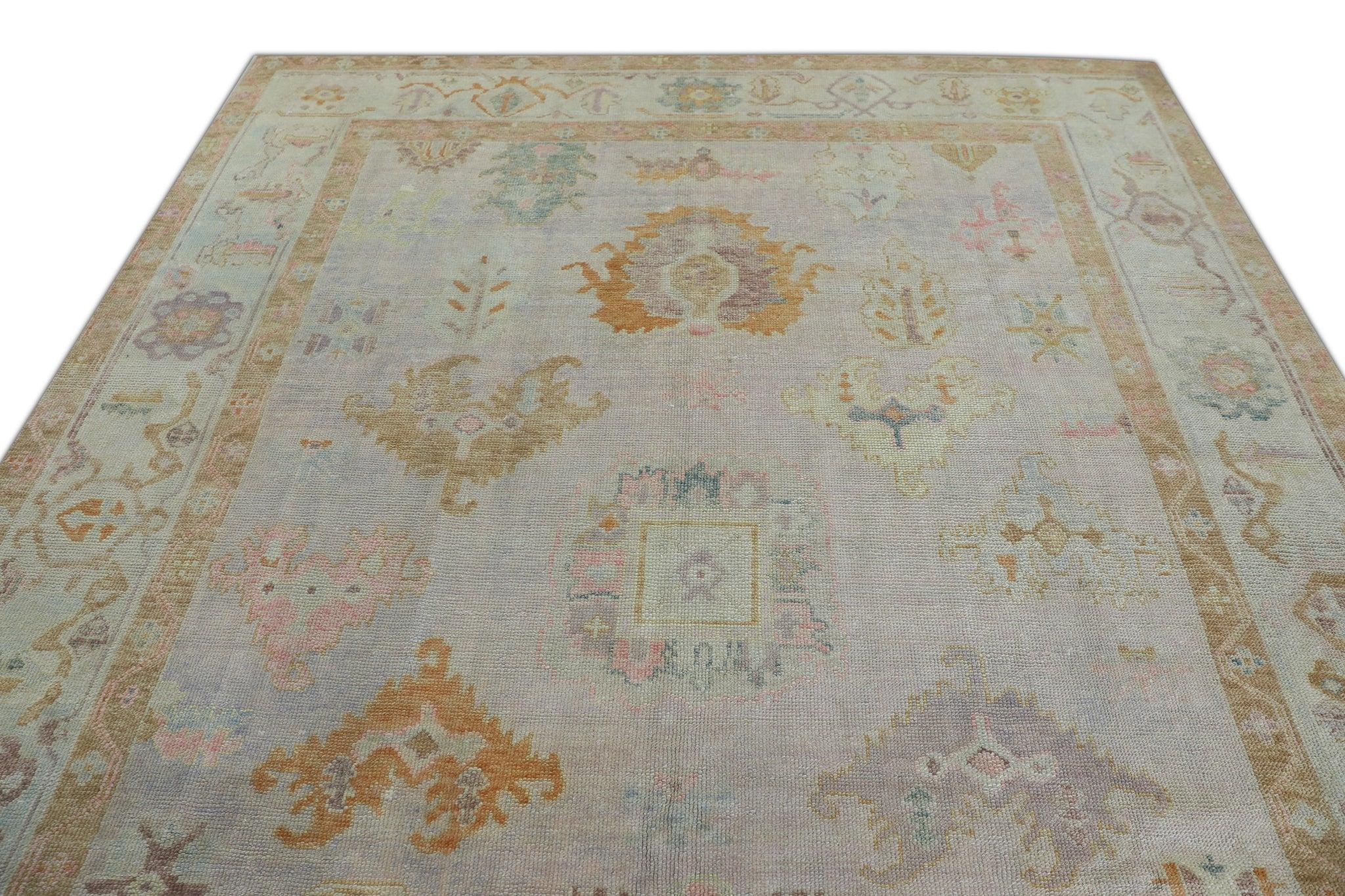 Contemporary Pink Multicolor Handwoven Wool Turkish Oushak Rug 8'5