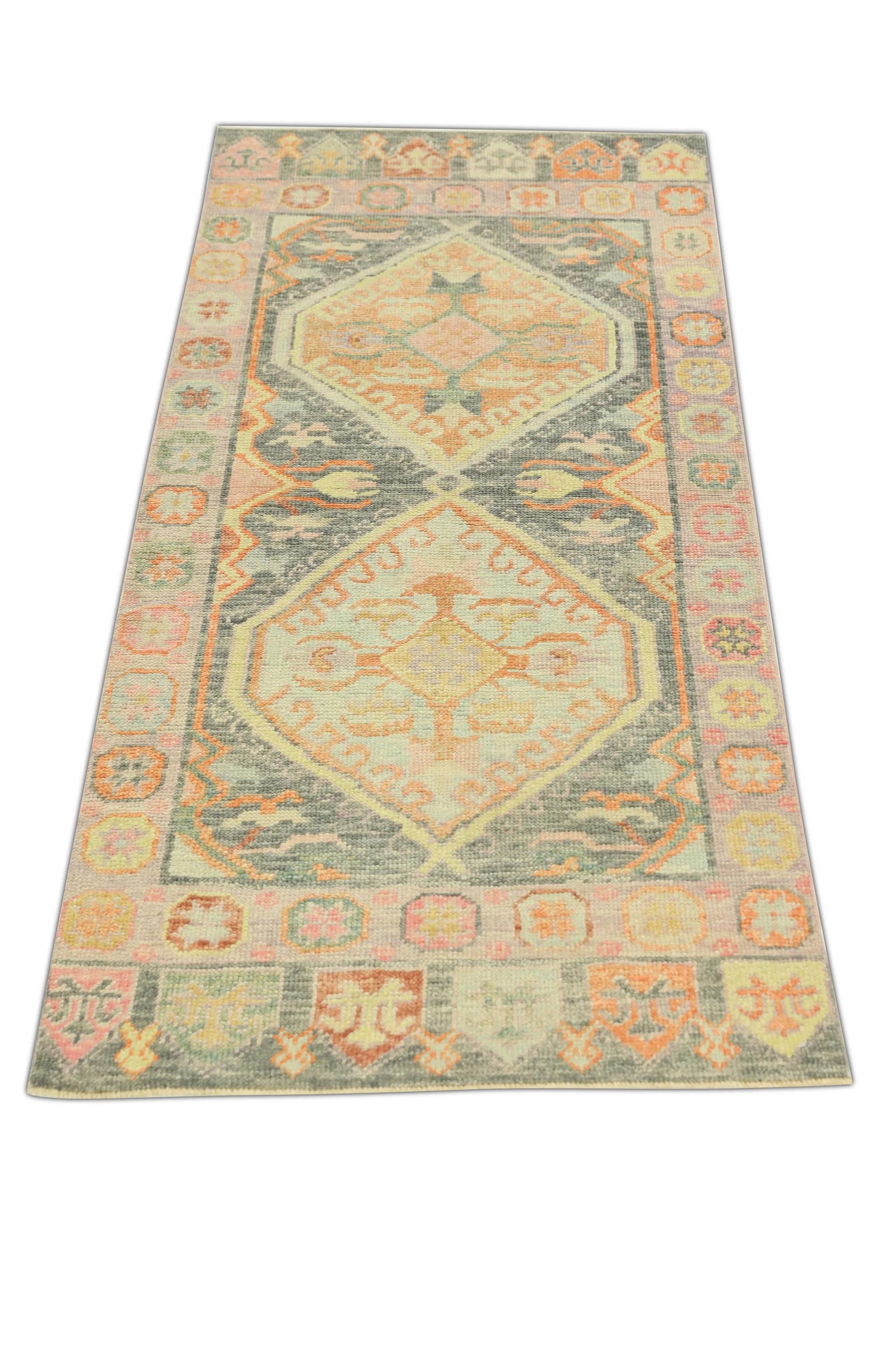 Tintura vegetale Rosa Multicolore Tessuto a mano in lana turca Oushak Runner 2'11