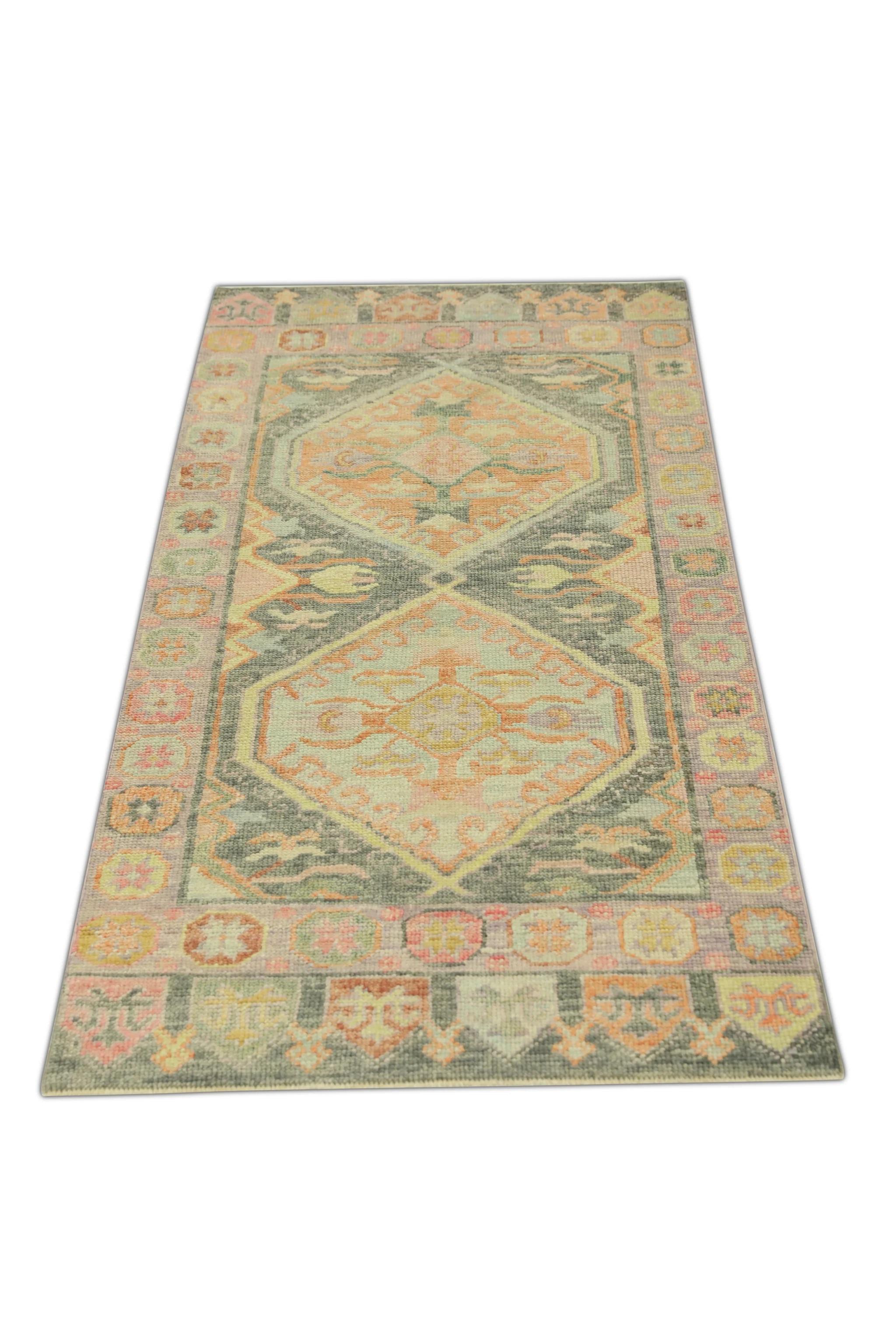 Pink Multicolor Handwoven Wool Turkish Oushak Runner 2'11