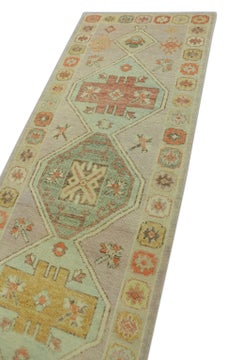 Pink Multicolor Handwoven Wool Turkish Oushak Runner 3' x 10'