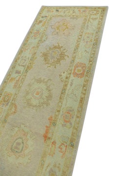 Pink Multicolor Handwoven Wool Turkish Oushak Runner 3' x 10'8"