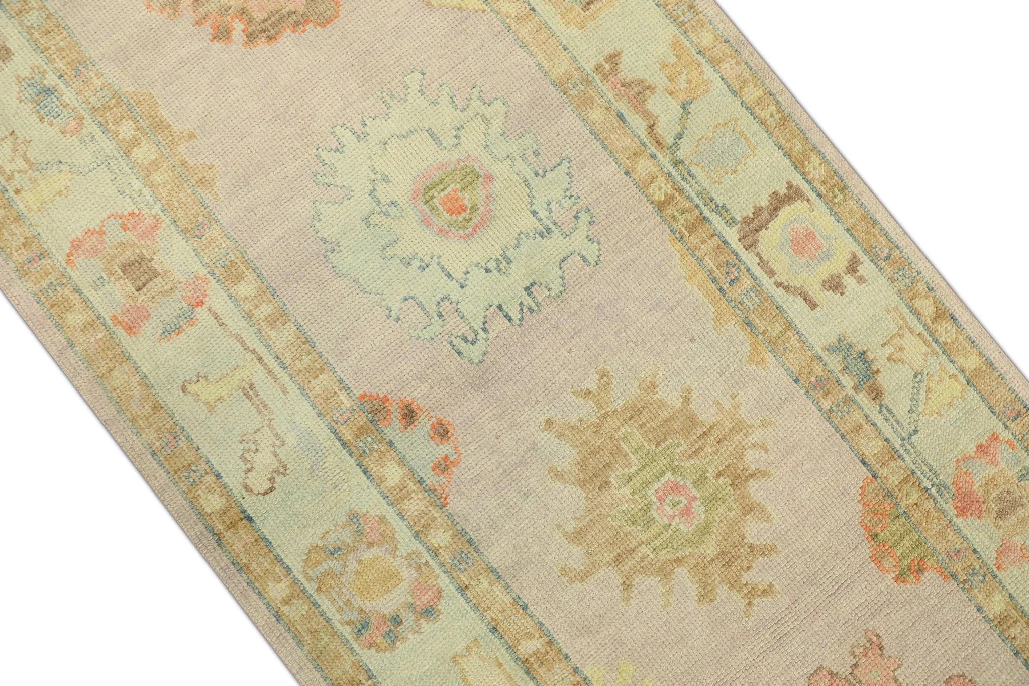Turco Rosa Multicolore Tessuto a mano in lana turca Oushak Runner 3' x 6'5