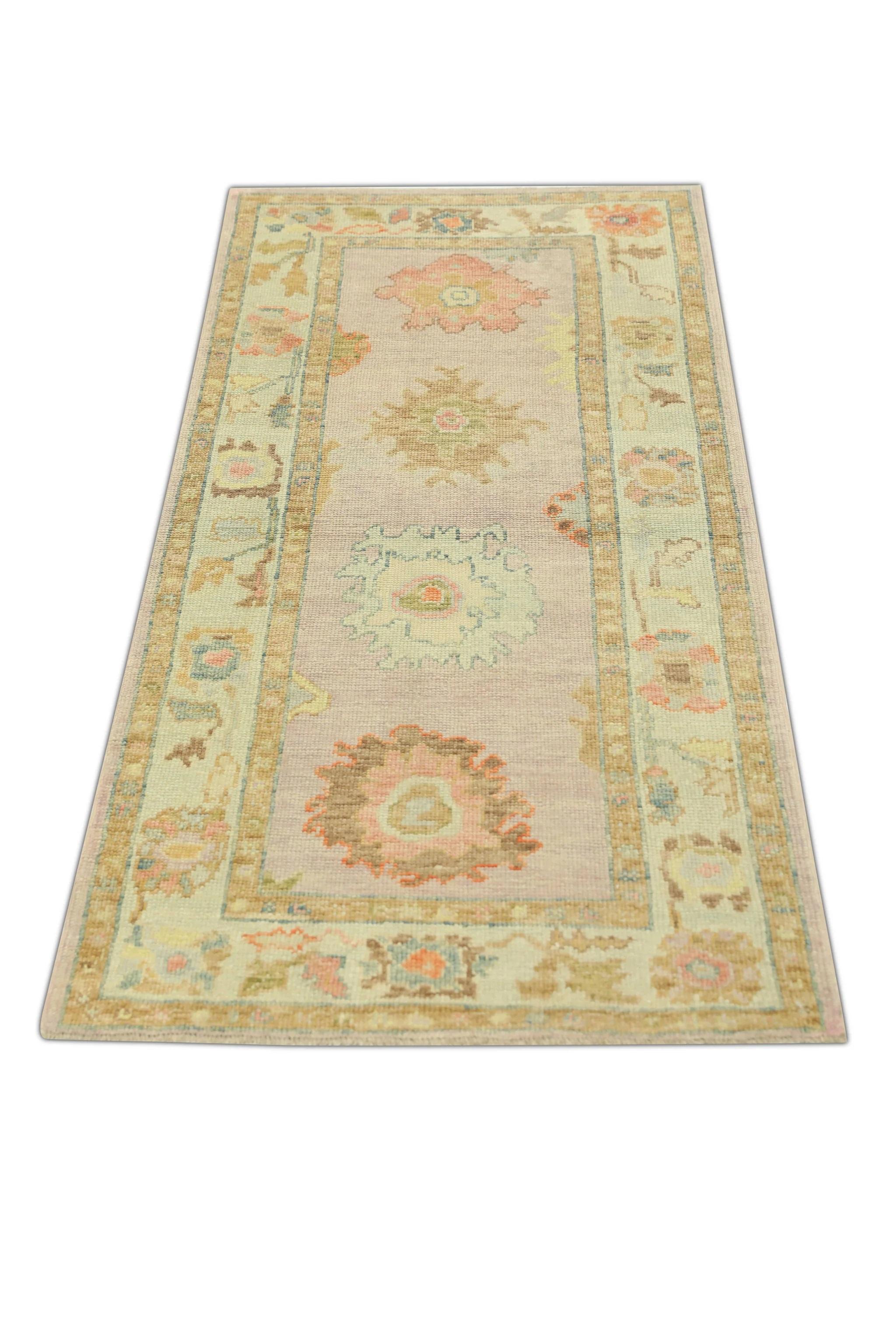 Tintura vegetale Rosa Multicolore Tessuto a mano in lana turca Oushak Runner 3' x 6'5
