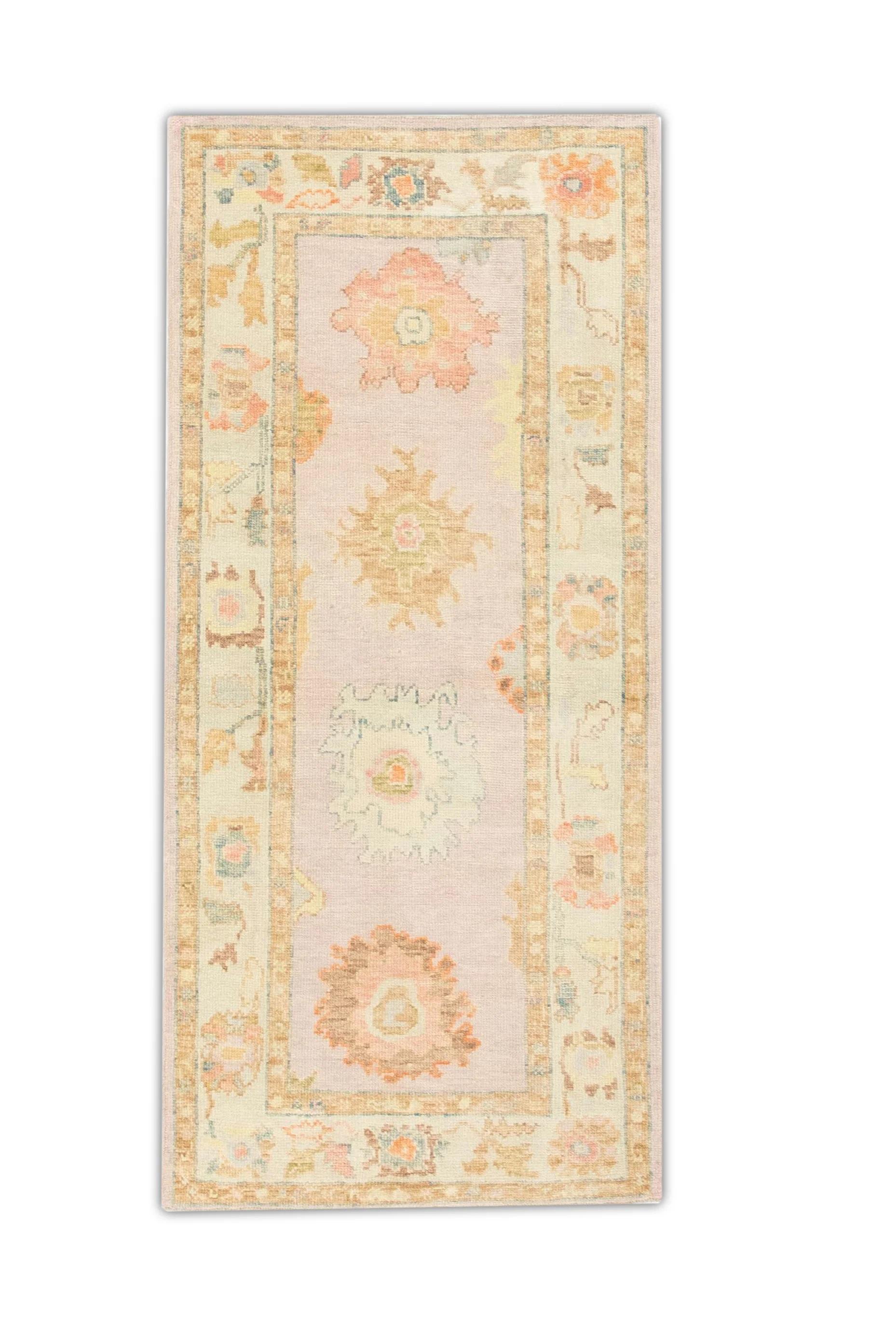 Rosa Multicolore Tessuto a mano in lana turca Oushak Runner 3' x 6'5