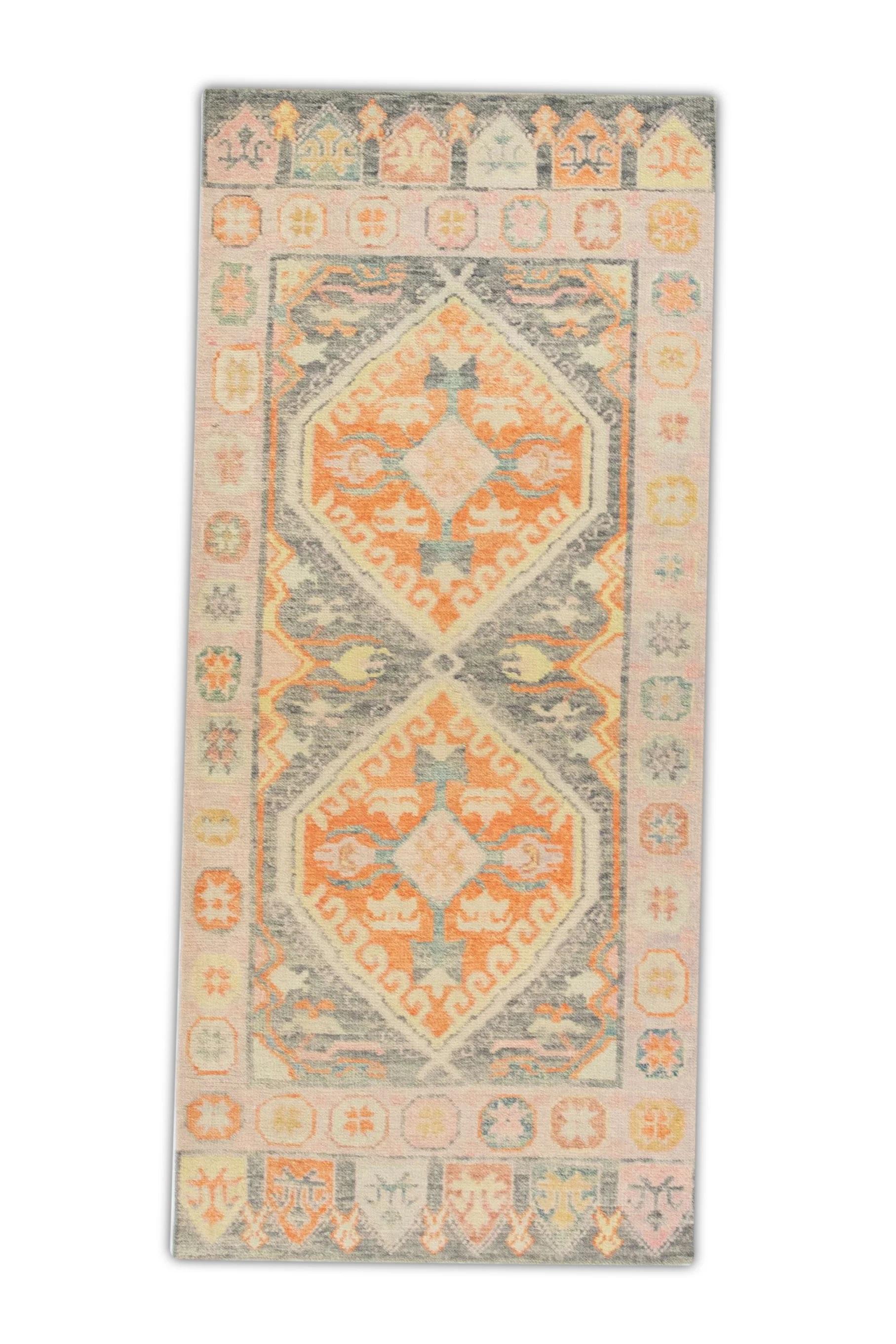 Rosa Multicolore Tessuto a mano in lana turca Oushak Runner 3' x 6'8