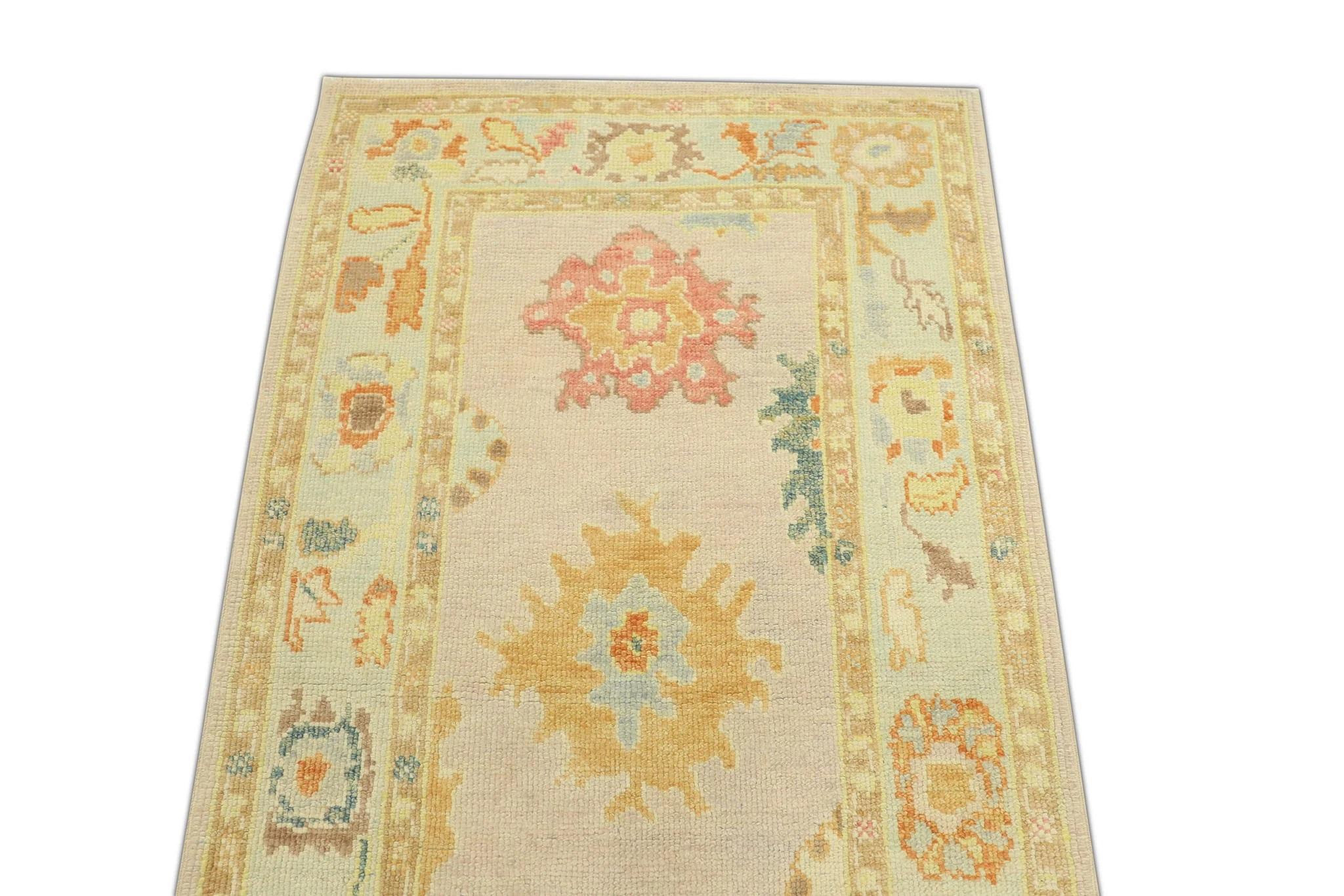 Moderno Rosa Multicolore Tessuto a mano in lana turca Oushak Runner 3'2