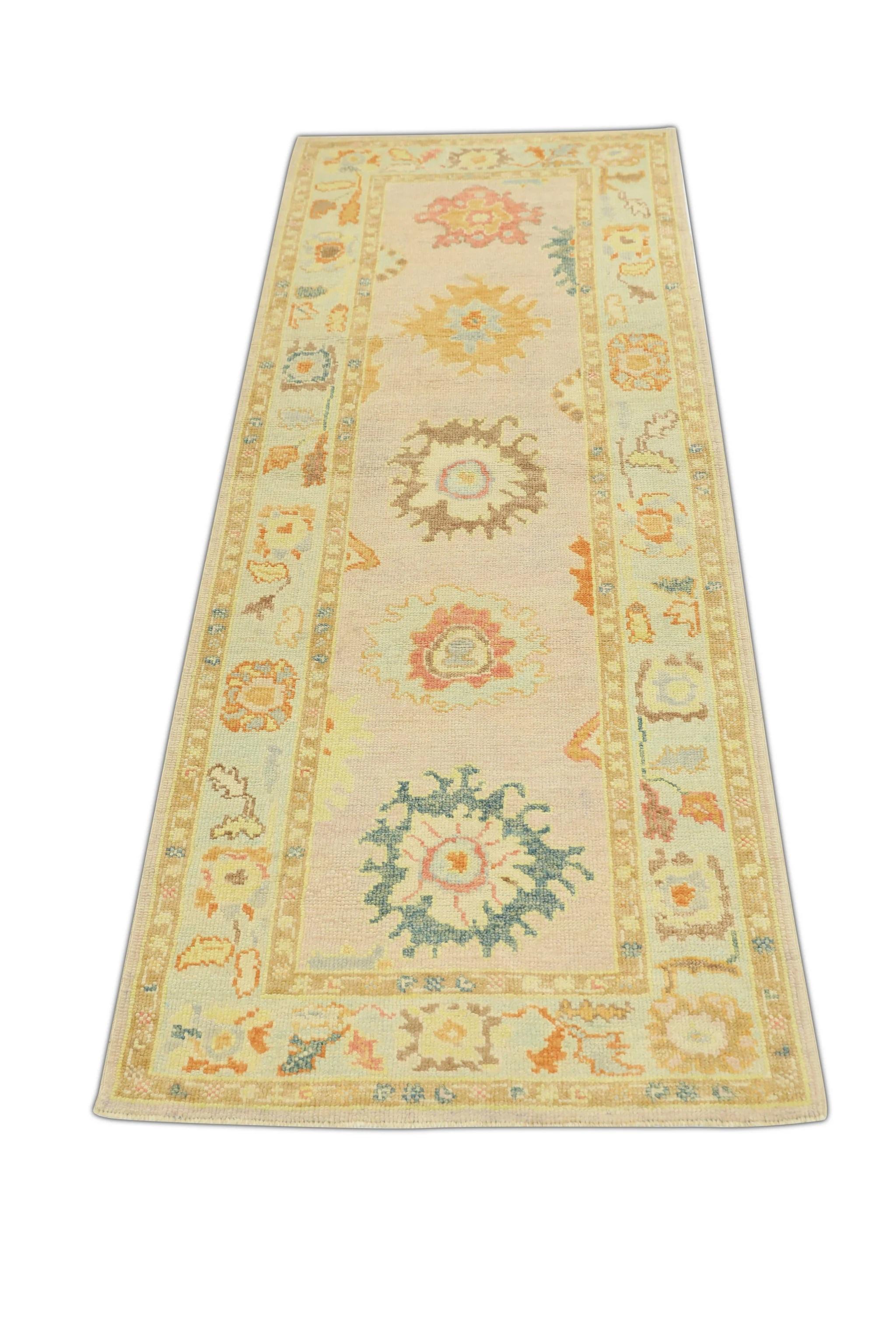 Tintura vegetale Rosa Multicolore Tessuto a mano in lana turca Oushak Runner 3'2