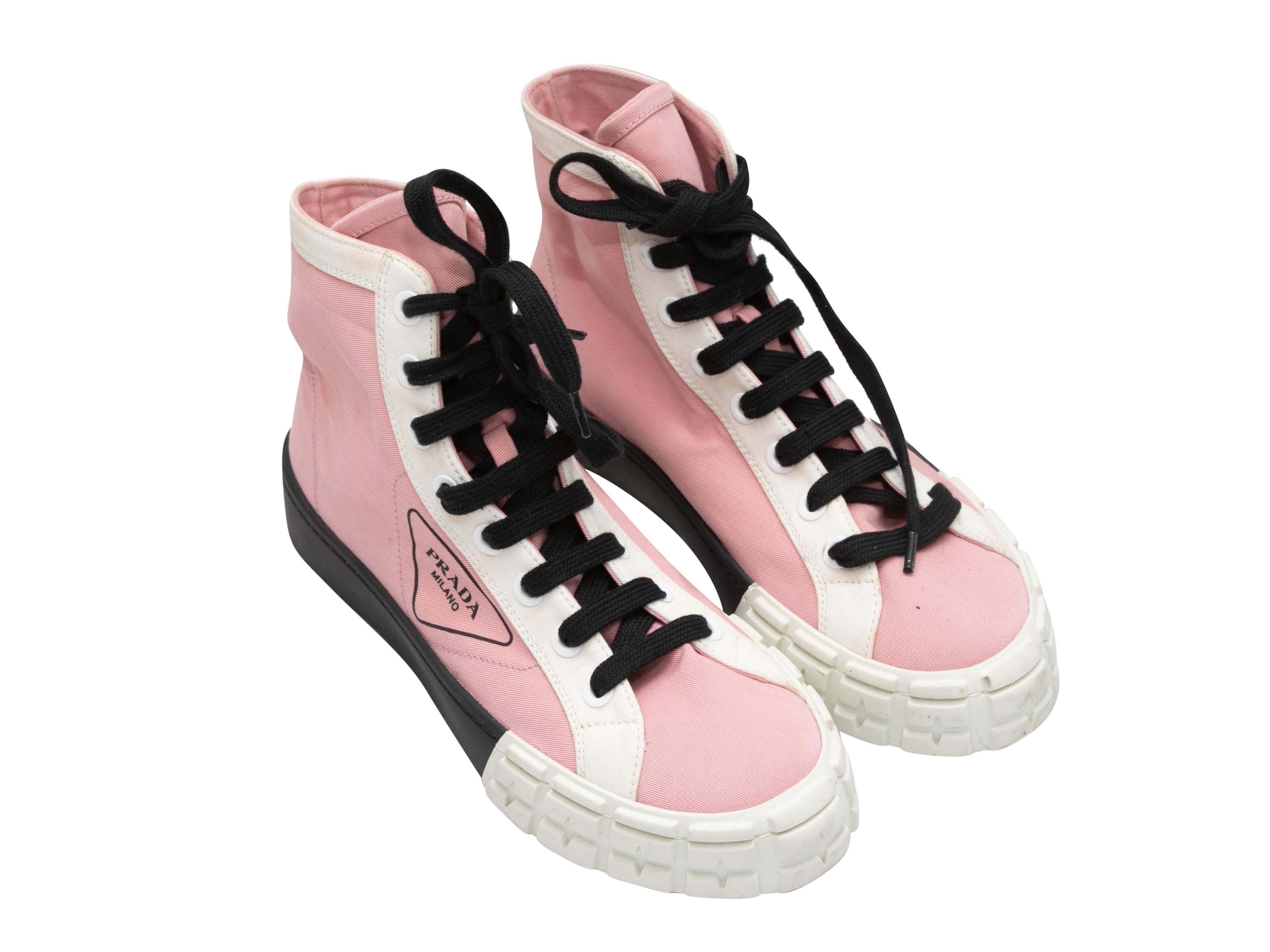 Pink & Multicolor Prada Nylon High-Top Sneakers Size 38 In Good Condition For Sale In New York, NY
