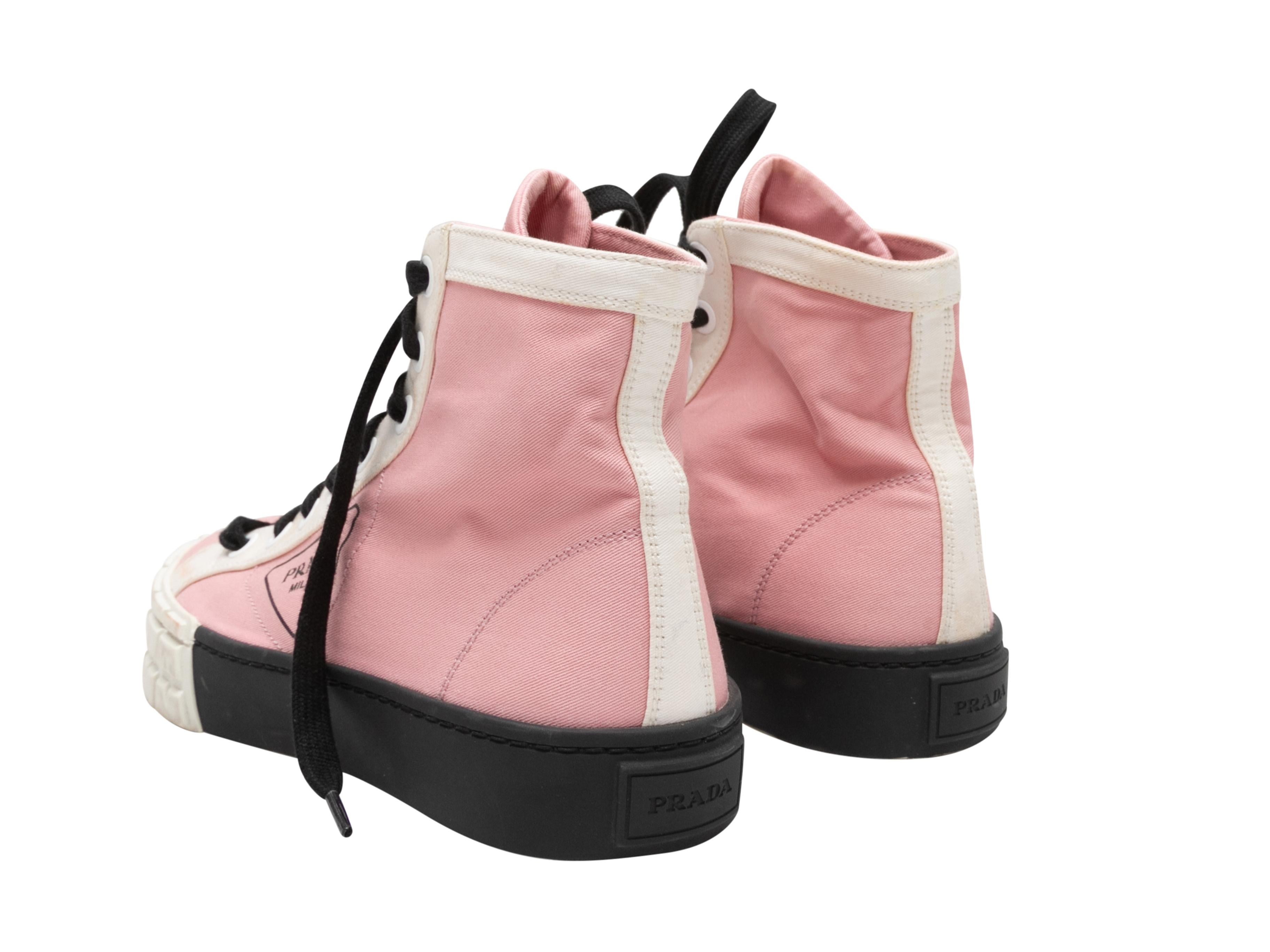 Pink & Multicolor Prada Nylon High-Top Sneakers Size 38 For Sale 1