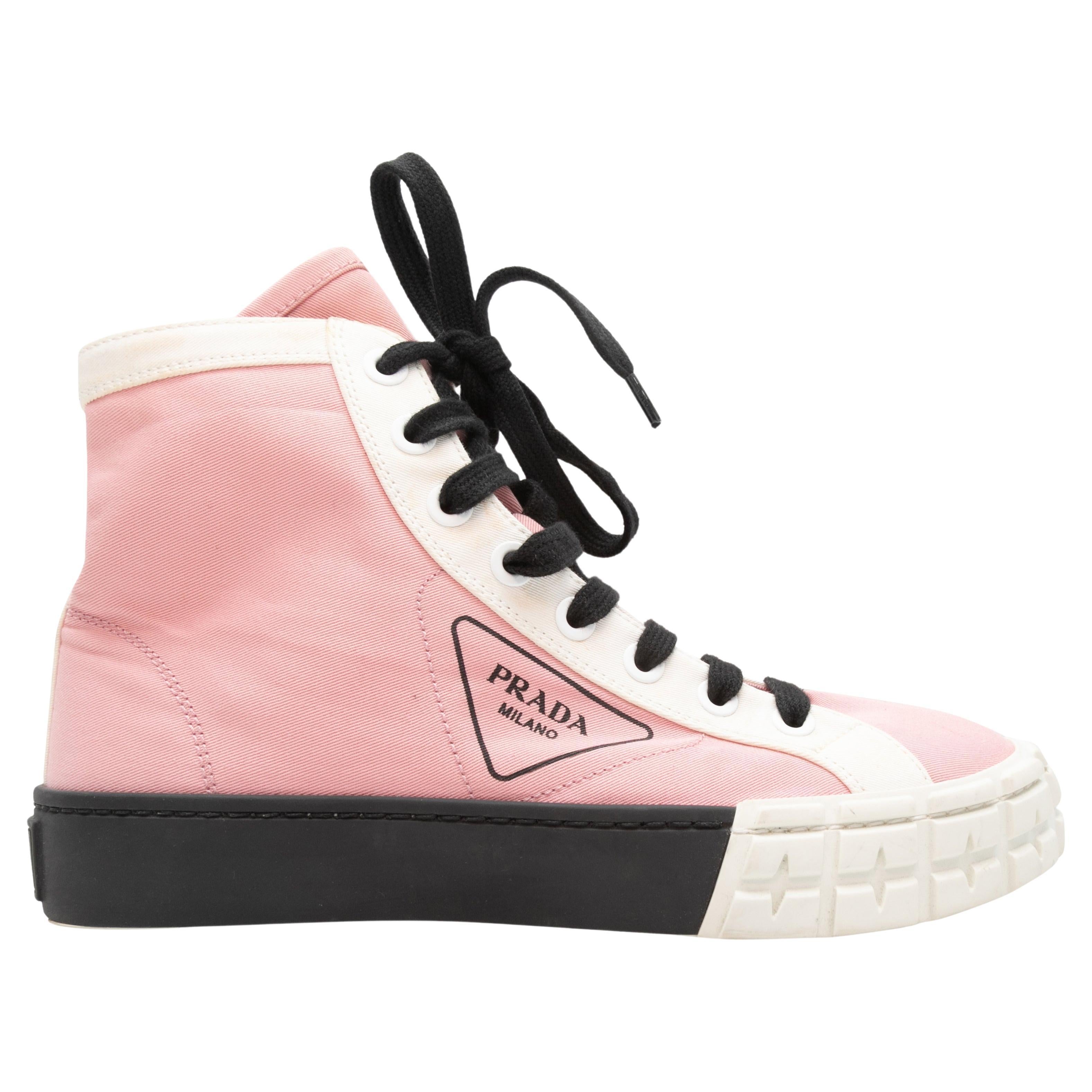 Pink & Multicolor Prada Nylon High-Top Sneakers Size 38 For Sale