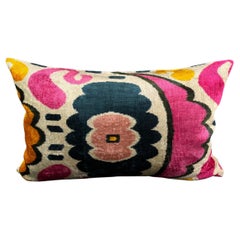 Pink Multicolor Velvet Silk Ikat Pillow Cover