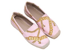 Pink & Multicolor Versace Chain Print Espadrille Flats Size 37
