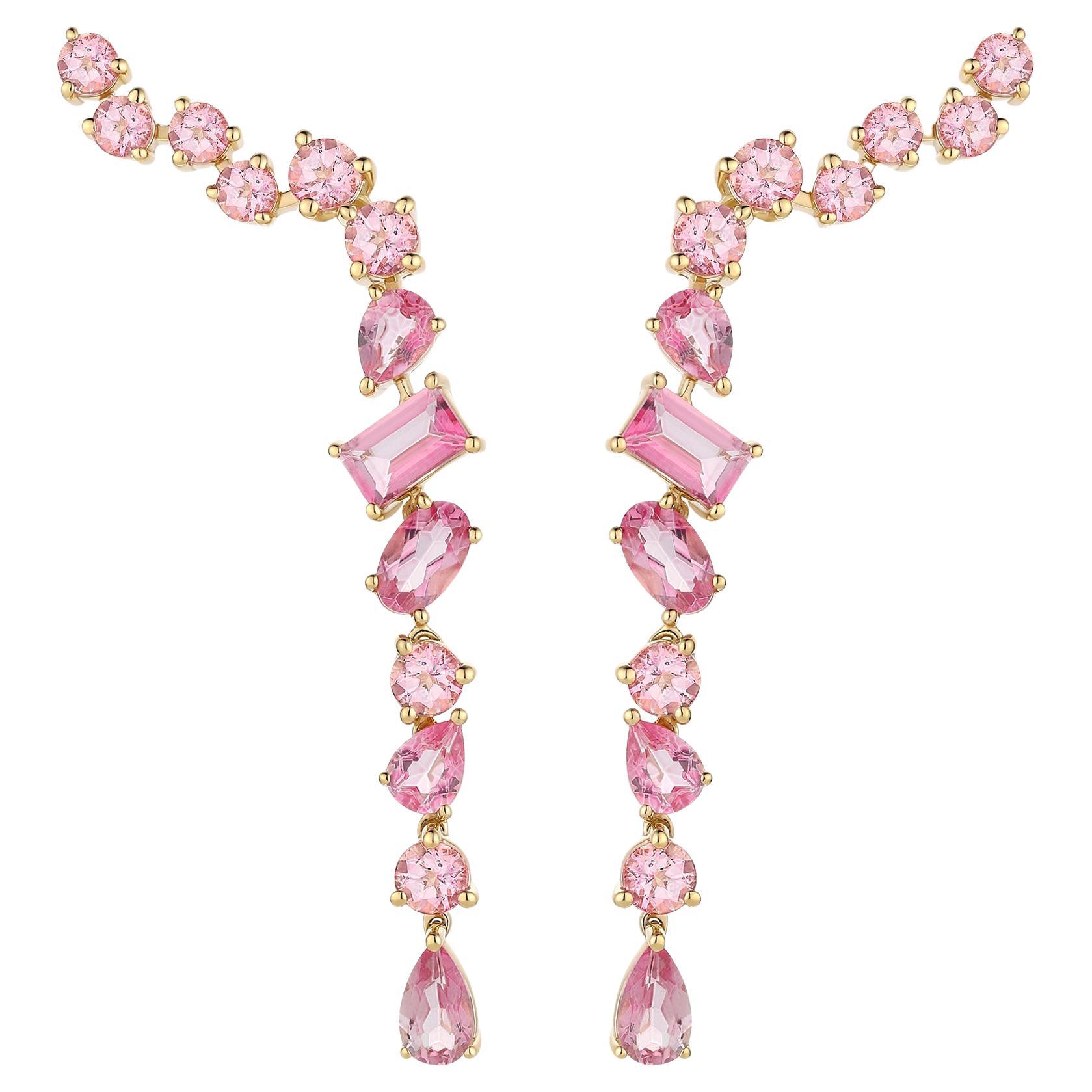 Boucles d'oreilles pendantes en or rose 14K Topaze rose multishape en vente