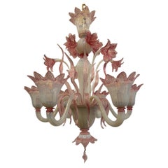 Pink Murano 6-light chandelier, 1950s