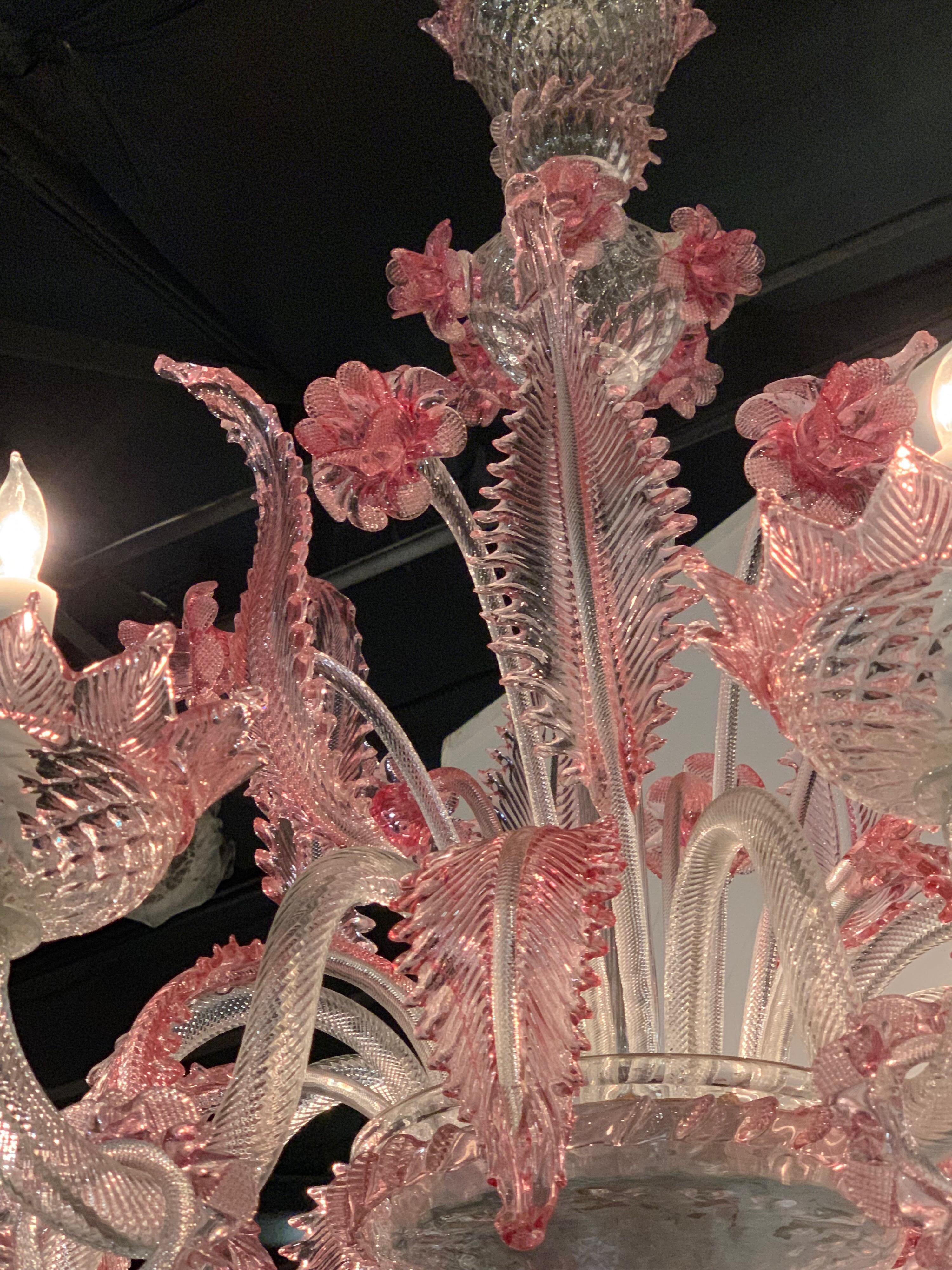 20th Century Pink Murano 8-Light Chandelier