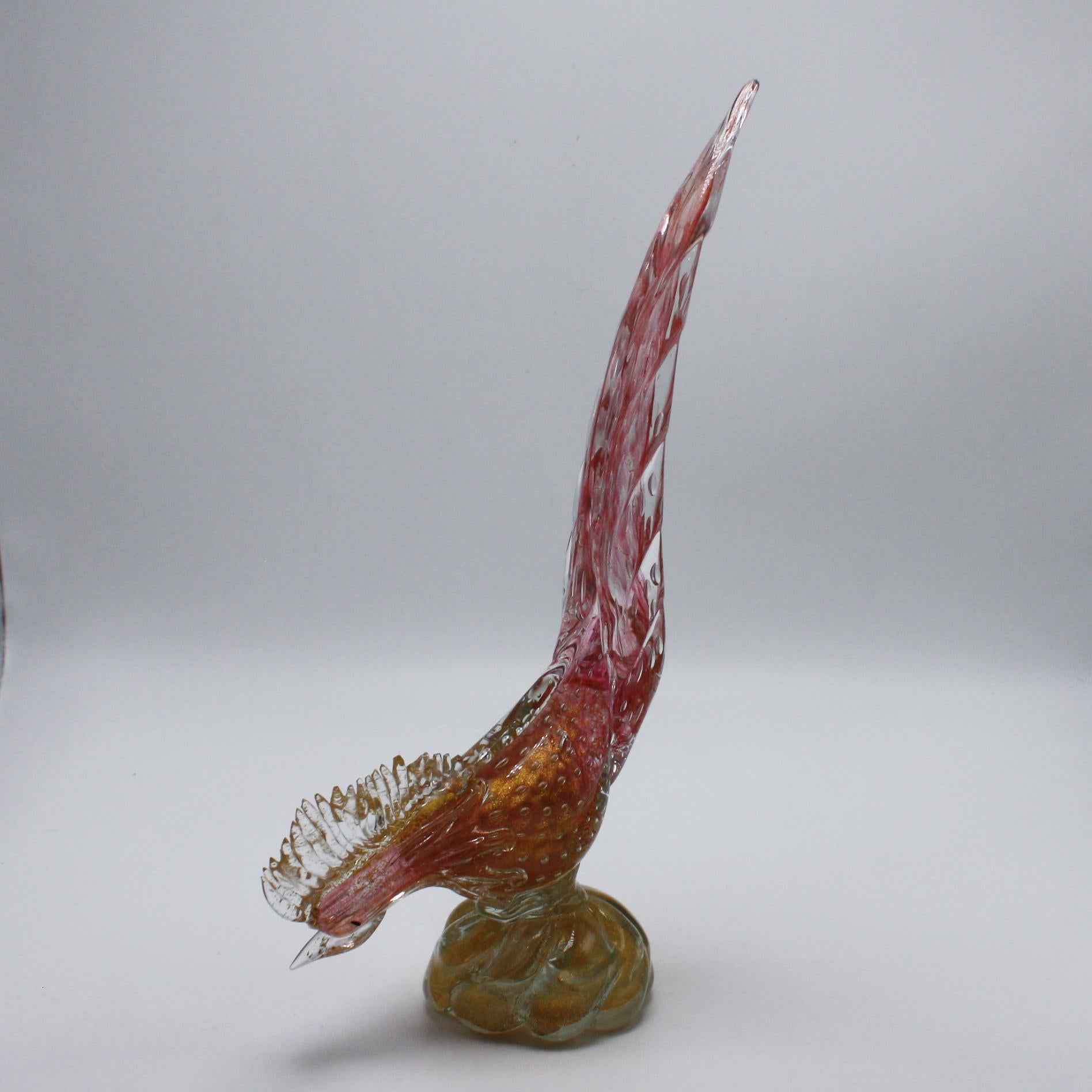 Pink Murano bird with gold inclusions, circa 1950.